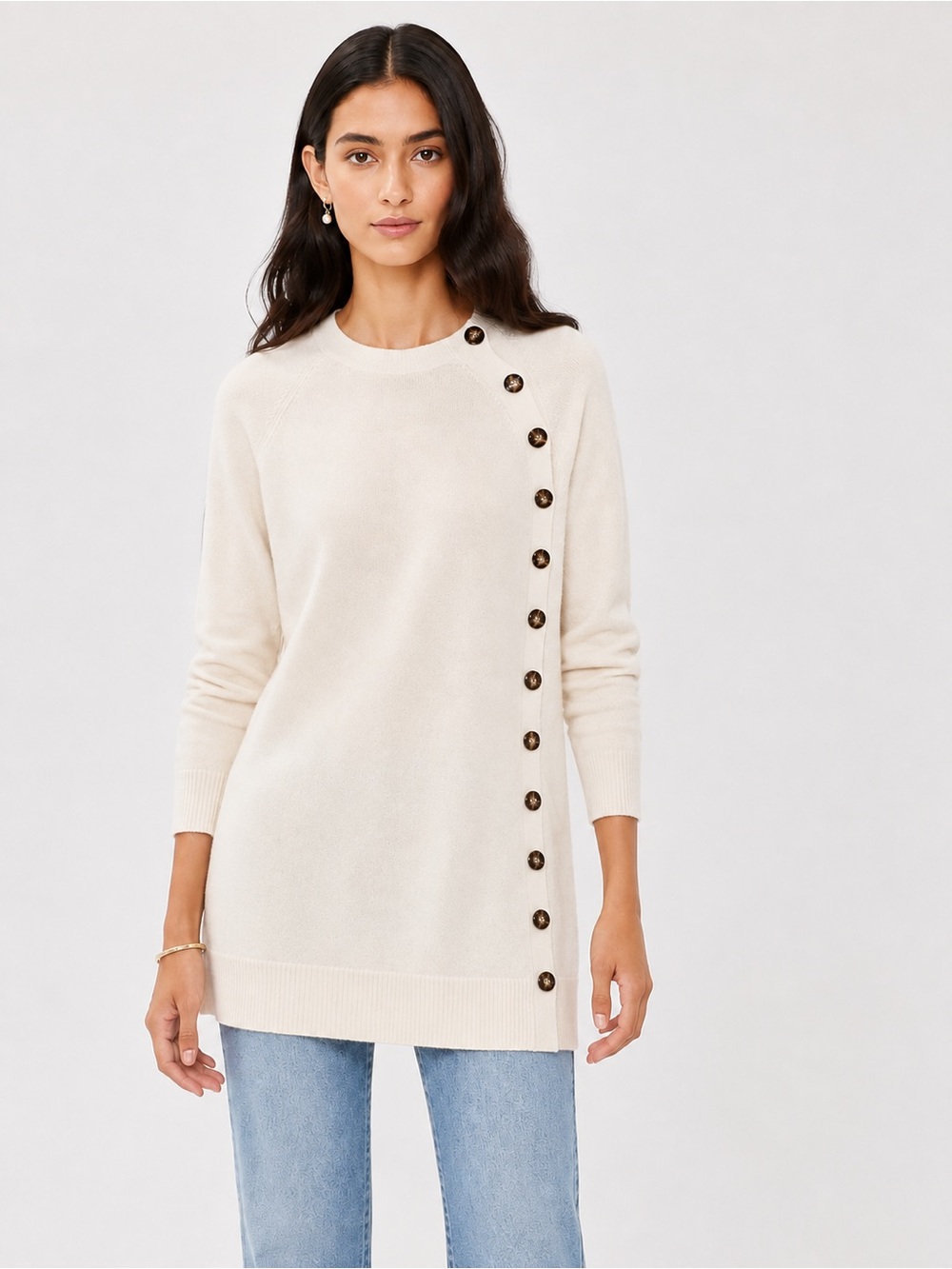 NEW NAADAM Wool Cashmere Button Detail Sweater – Size Large Cream